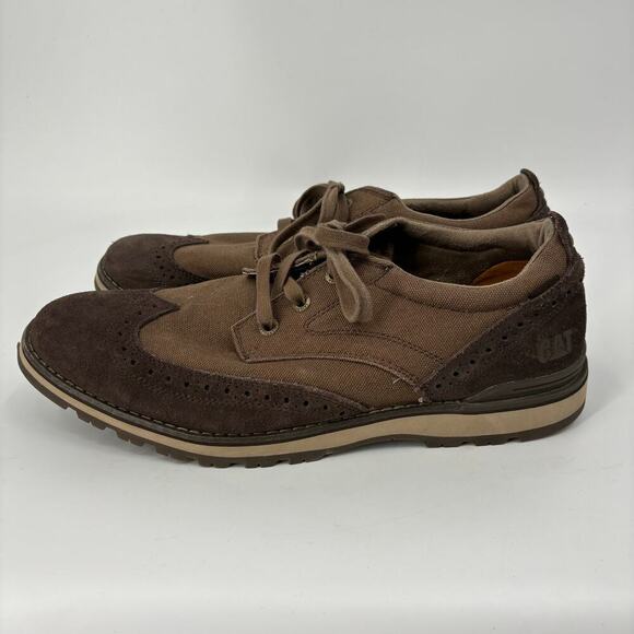 CAT Caterpillar Wingtip Oxford Shoes Canvas Faux Suede Brown Men's Size 11.5 - Picture 4 of 10